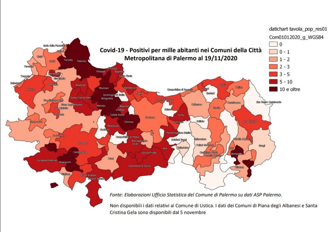 Covid-19, a Palermo 10 positivi ogni 1.000 abitanti, I DATI DI TUTTI I COMUNI