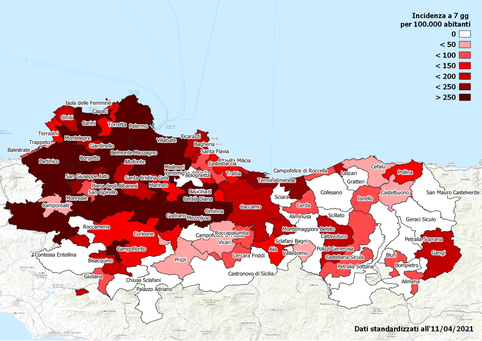 Zona rossa provincia Palermo, incidenza in diminuzione