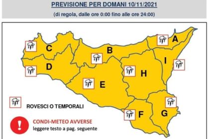 Ancora maltempo in tutta la Sicilia, allerta meteo arancione
