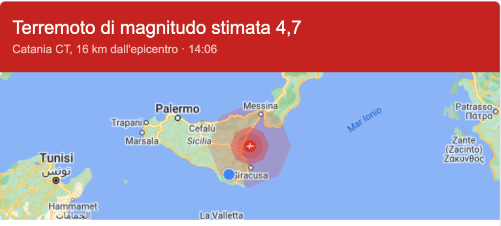 Scossa di terremoto Catania 21 aprile 