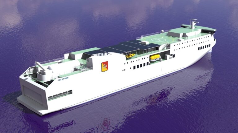 Il rendering del nuovo traghetto che la Regione ha commissionato a Fincantieri 1