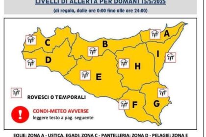 Mappa allerta arancione Sicilia 15 maggio