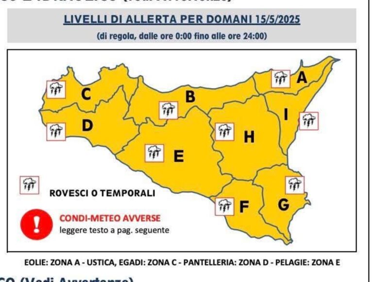 Mappa allerta arancione Sicilia 15 maggio